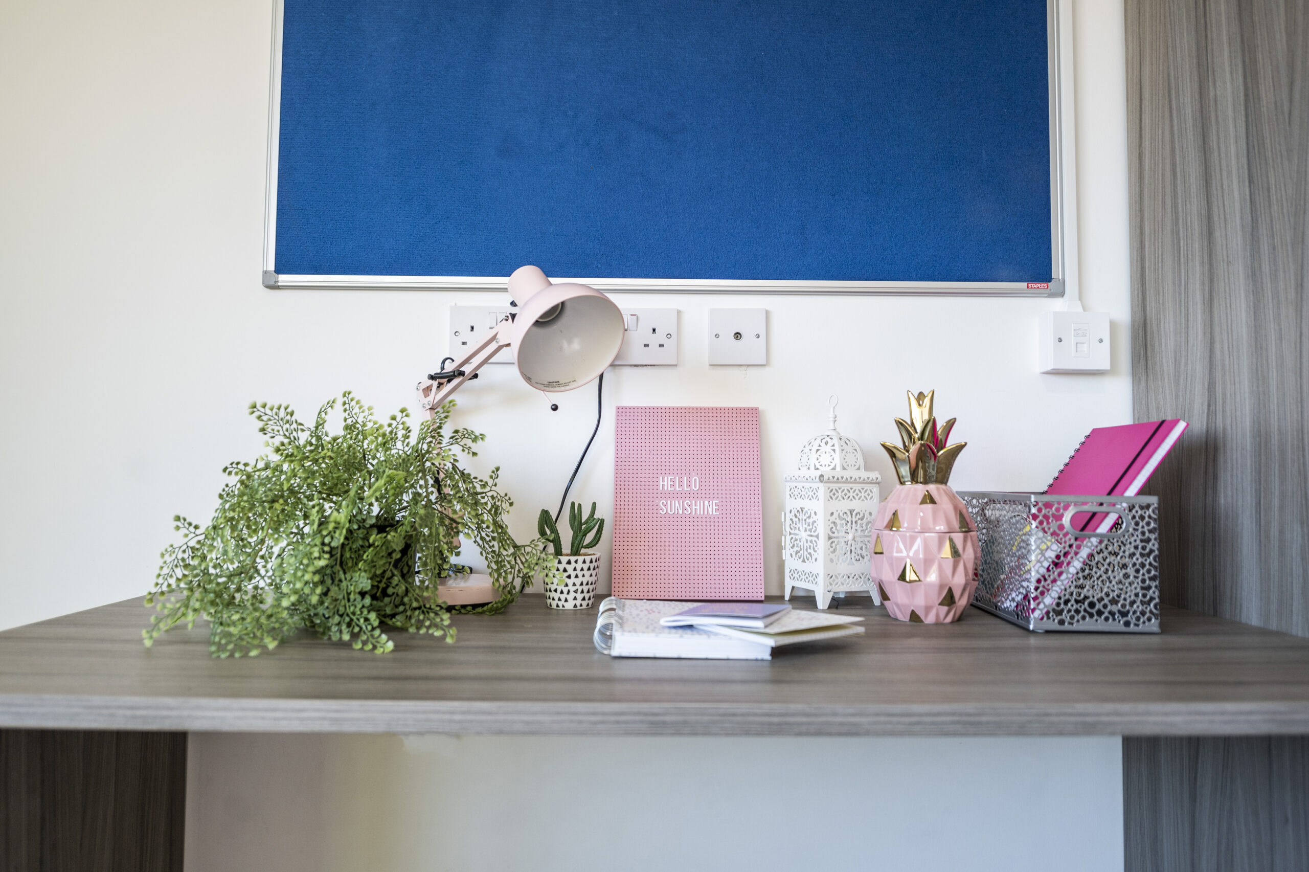 desk and chair set up in student's studio flat