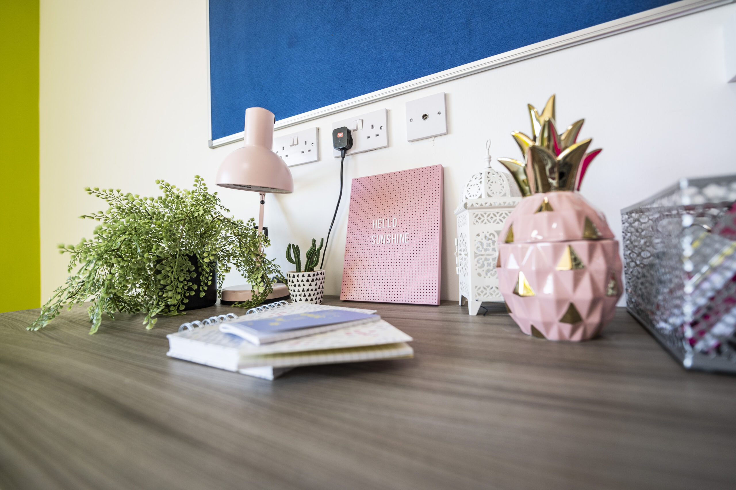 desk and chair set up in student's studio flat